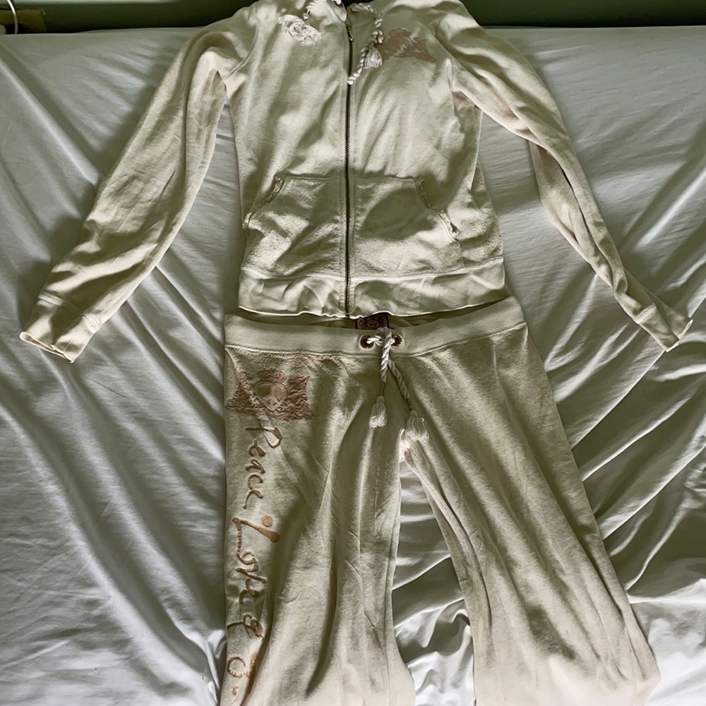 Juicy couture tracksuit white and gold peace love and couture